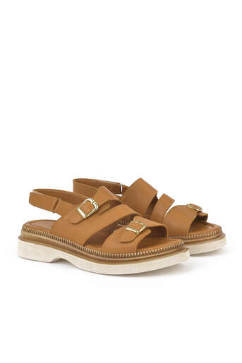 Ziya - Hakiki Deri Kadın Sandalet Taba (1)