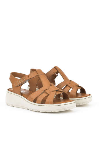 Ziya - Hakiki Deri Kadın Sandalet Taba (1)