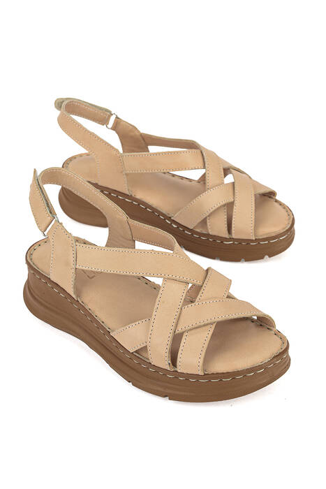 Hakiki Deri Kadın Sandalet Ten