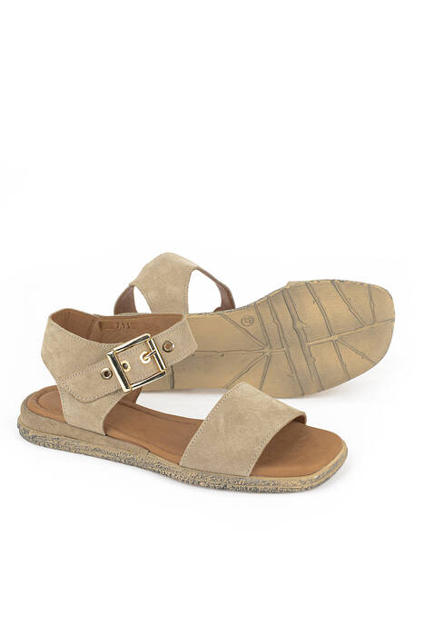 Hakiki Deri Kadın Sandalet Vizon