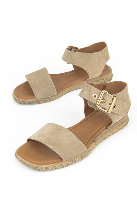 Hakiki Deri Kadın Sandalet Vizon