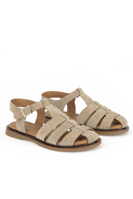 Hakiki Deri Kadın Sandalet Vizon