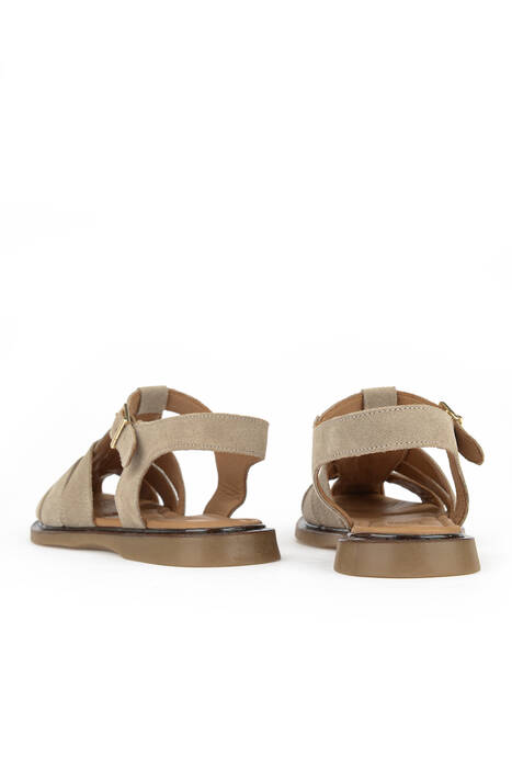 Hakiki Deri Kadın Sandalet Vizon