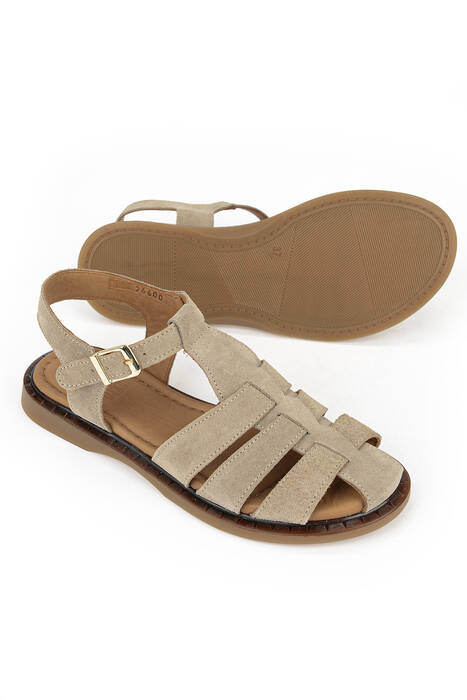 Hakiki Deri Kadın Sandalet Vizon