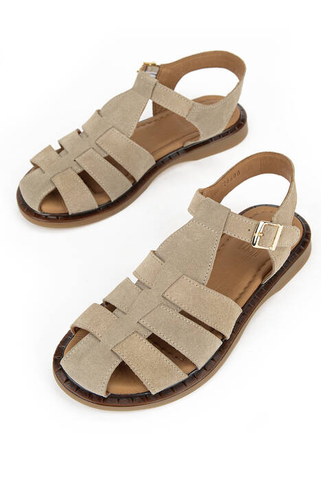 Hakiki Deri Kadın Sandalet Vizon