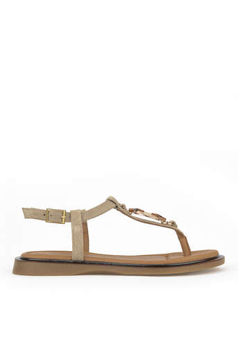 Ziya - Hakiki Deri Kadın Sandalet Vizon