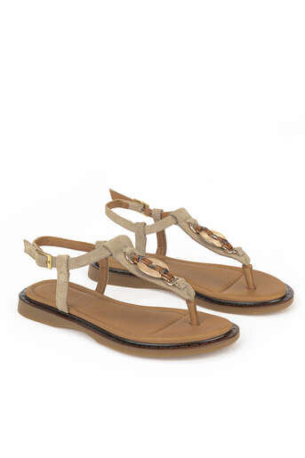 Ziya - Hakiki Deri Kadın Sandalet Vizon (1)