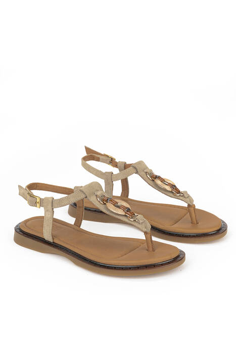 Hakiki Deri Kadın Sandalet Vizon