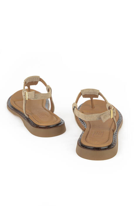 Hakiki Deri Kadın Sandalet Vizon