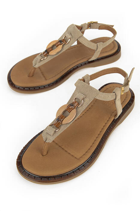 Hakiki Deri Kadın Sandalet Vizon