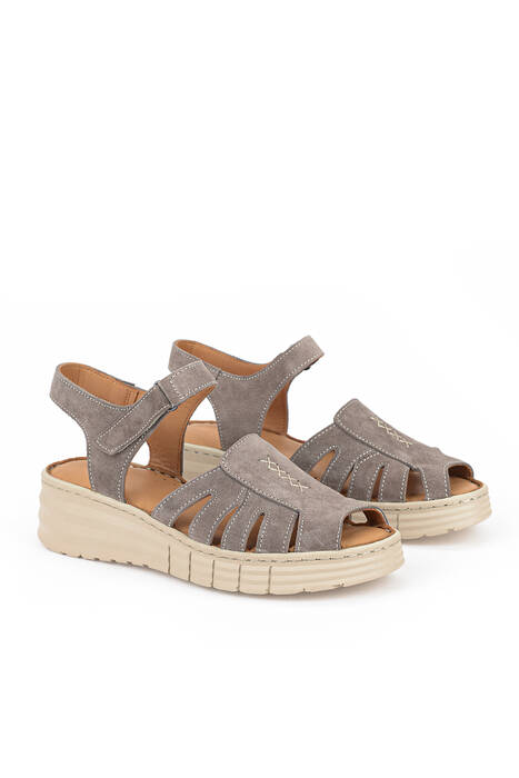 Hakiki Deri Kadın Sandalet Vizon