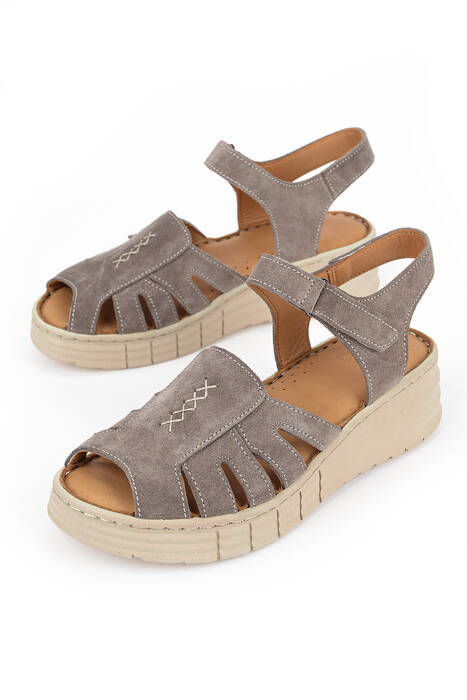 Hakiki Deri Kadın Sandalet Vizon