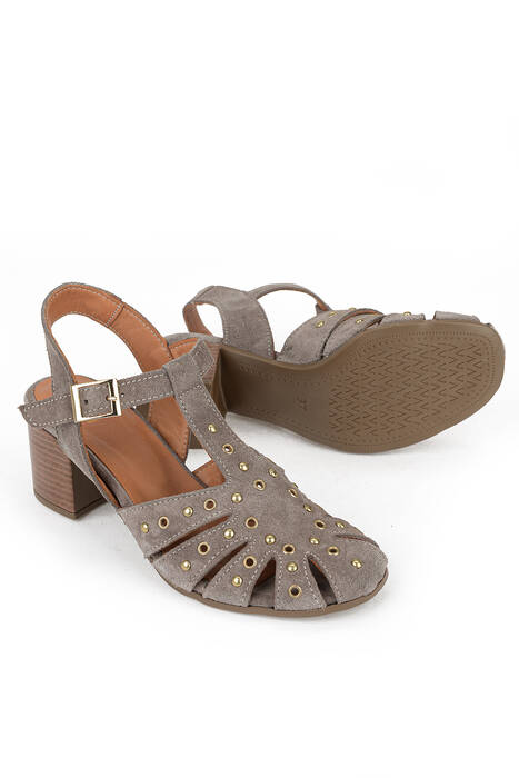 Hakiki Deri Kadın Sandalet Vizon