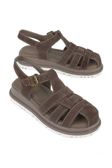 Hakiki Deri Kadın Sandalet Vizon