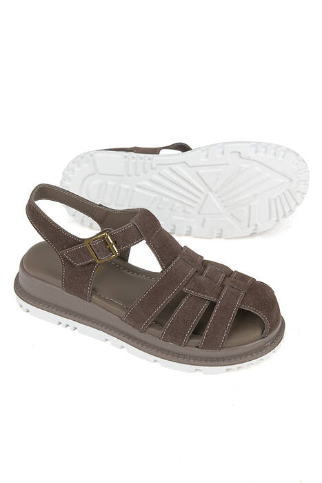 Hakiki Deri Kadın Sandalet Vizon