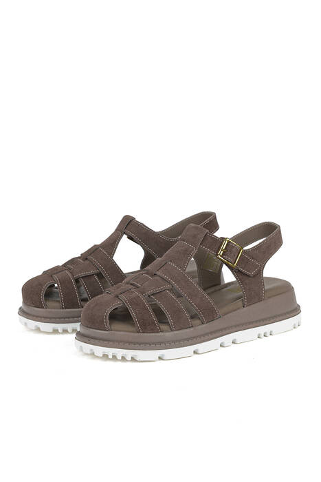 Hakiki Deri Kadın Sandalet Vizon