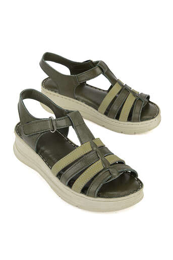 Ziya - Hakiki Deri Kadın Sandalet Yeşil (1)