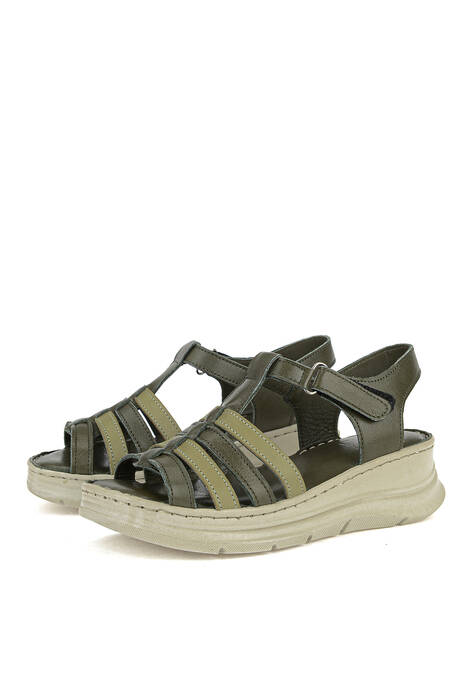 Hakiki Deri Kadın Sandalet Yeşil