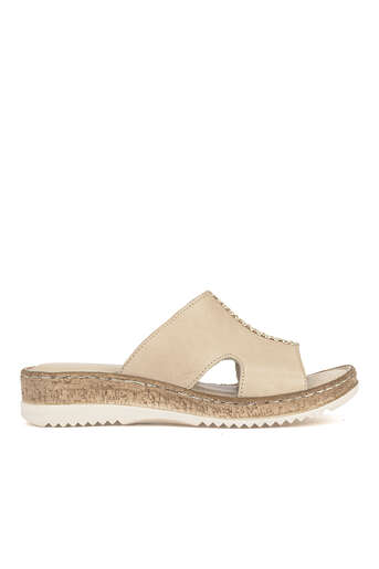 Ziya - Hakiki Deri Kadın Terlik Bej