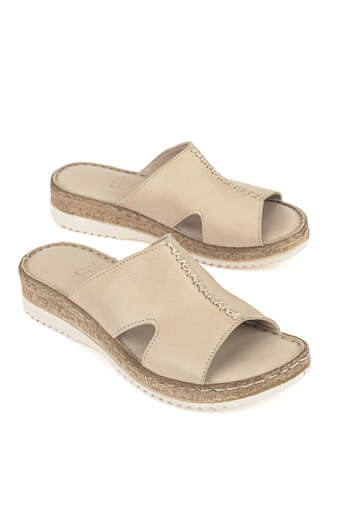Ziya - Hakiki Deri Kadın Terlik Bej (1)