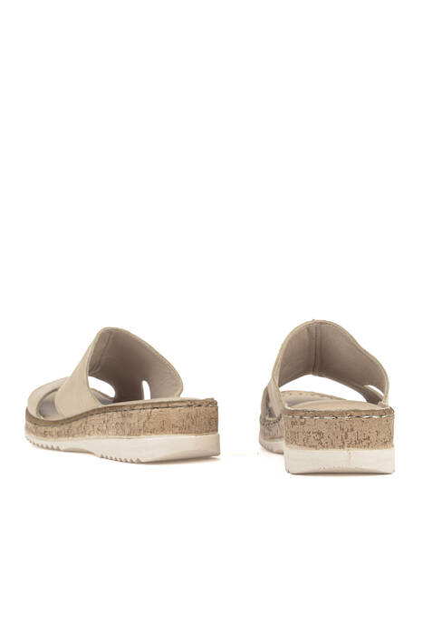 Hakiki Deri Kadın Terlik Bej