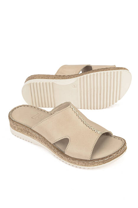 Hakiki Deri Kadın Terlik Bej