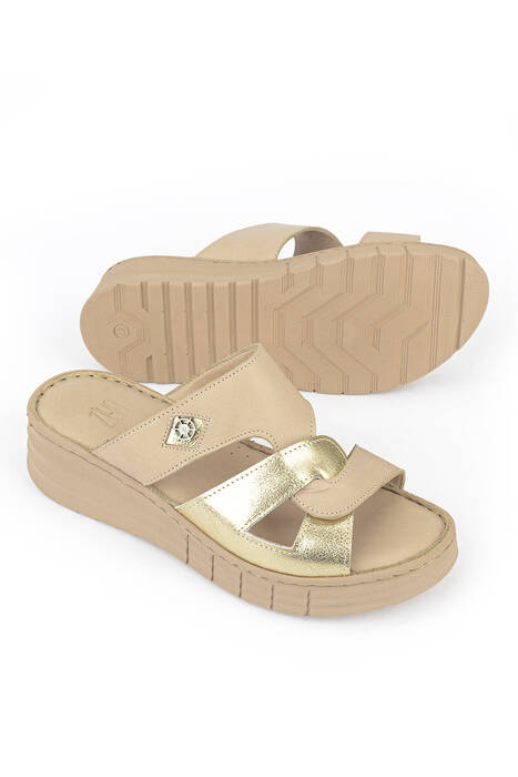 Hakiki Deri Kadın Terlik Bej