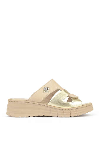 Ziya - Beige Genuine Leather Women's Slippers