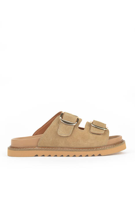 Hakiki Deri Kadın Terlik Bej