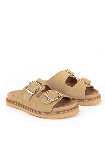 Ziya - Hakiki Deri Kadın Terlik Bej (1)
