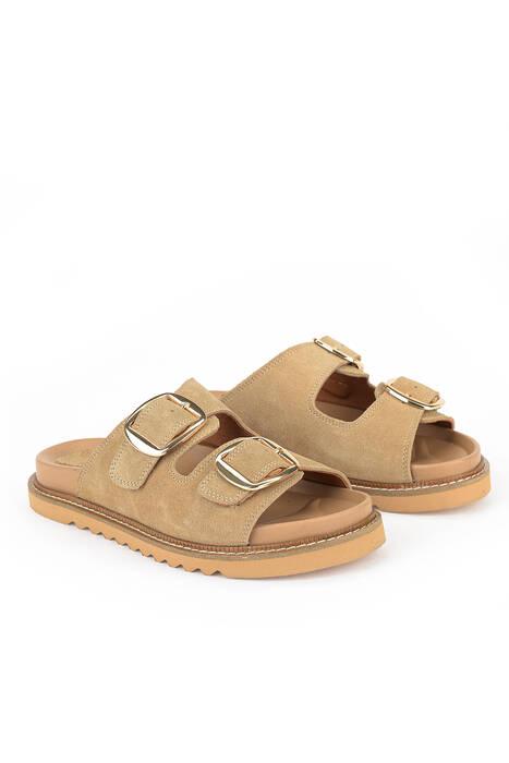 Hakiki Deri Kadın Terlik Bej