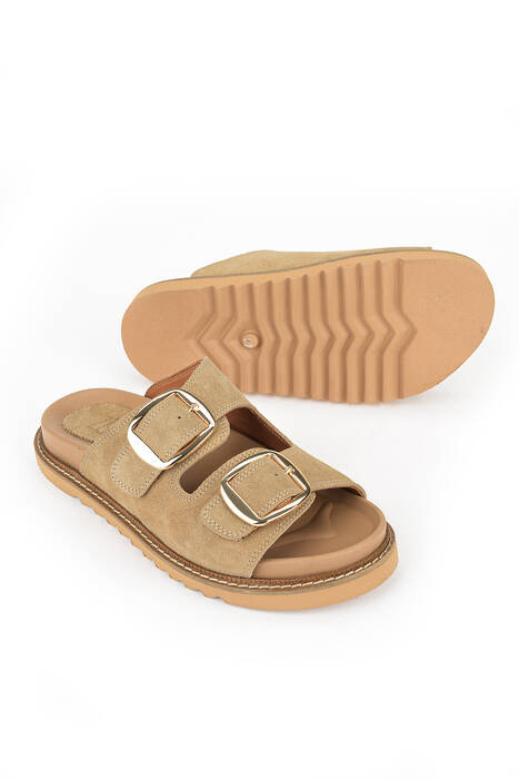 Hakiki Deri Kadın Terlik Bej