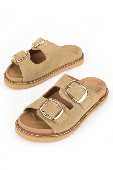 Hakiki Deri Kadın Terlik Bej