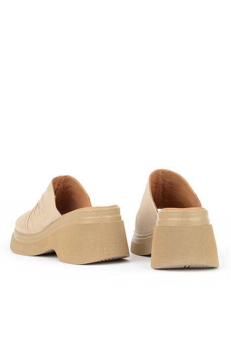 Hakiki Deri Kadın Terlik Bej