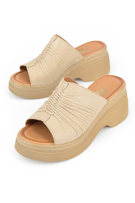 Hakiki Deri Kadın Terlik Bej