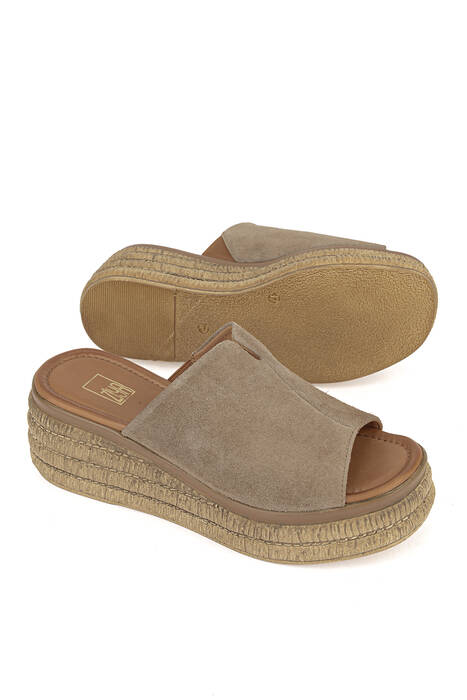 Hakiki Deri Kadın Terlik Bej