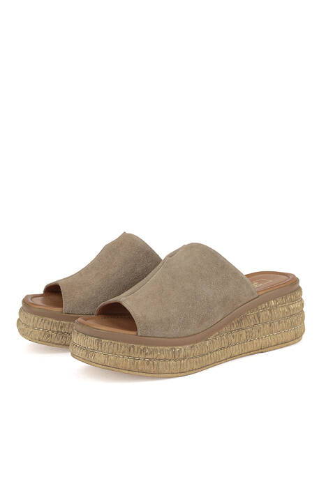 Hakiki Deri Kadın Terlik Bej