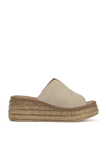 Ziya - Beige Genuine Leather Women's Slippers