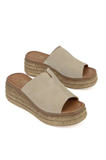 Ziya - Beige Genuine Leather Women's Slippers (1)