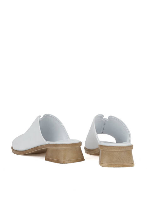 Hakiki Deri Kadın Terlik Beyaz