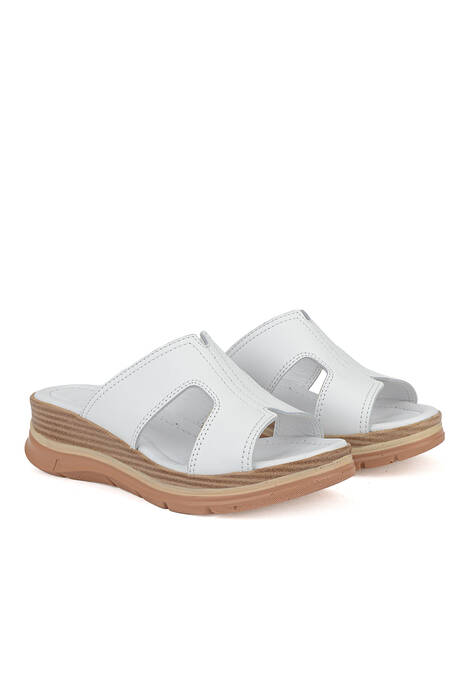 Hakiki Deri Kadın Terlik Beyaz