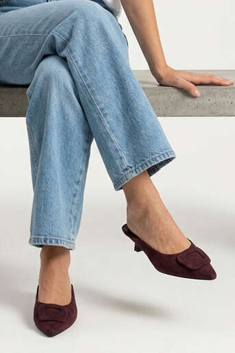 Ziya - Hakiki Deri Kadın Terlik Bordo