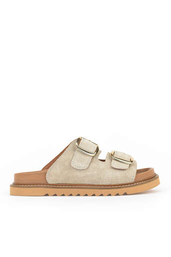 Ziya - Hakiki Deri Kadın Terlik Gri