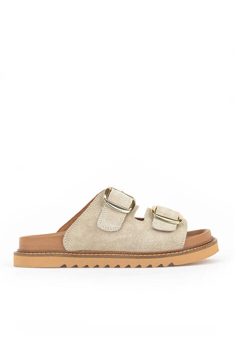 Hakiki Deri Kadın Terlik Gri