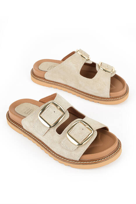 Hakiki Deri Kadın Terlik Gri