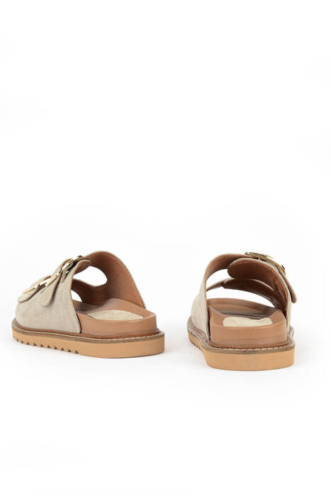 Hakiki Deri Kadın Terlik Gri