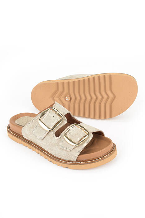 Hakiki Deri Kadın Terlik Gri