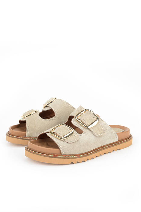 Hakiki Deri Kadın Terlik Gri