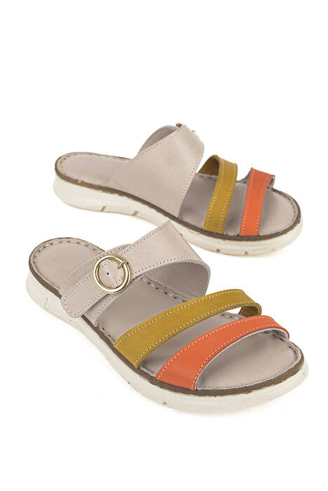 Hakiki Deri Kadın Terlik Gümüş