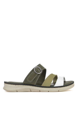 Ziya - Hakiki Deri Kadın Terlik Haki